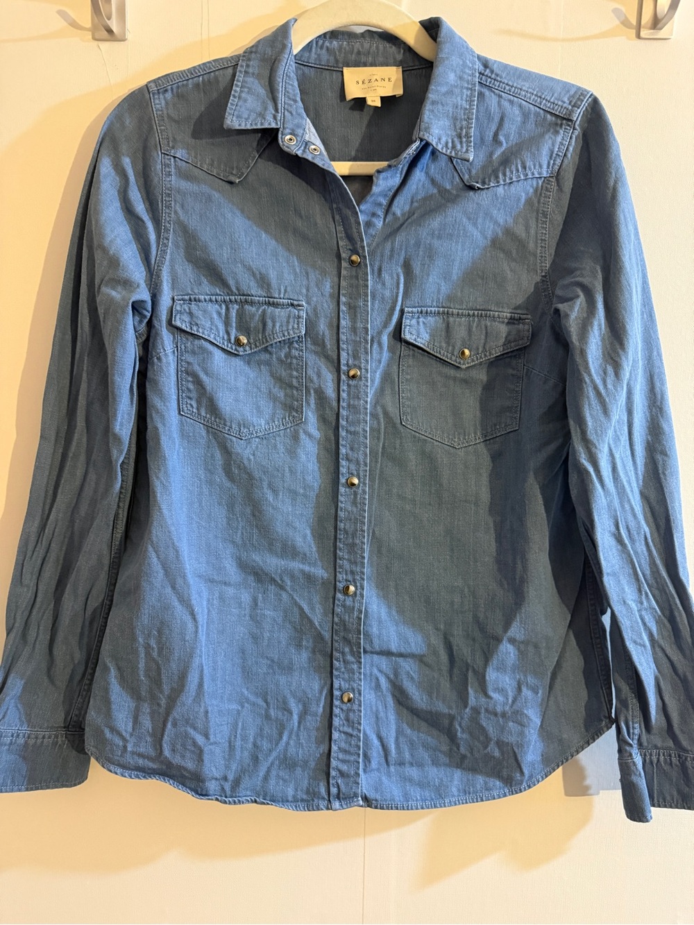 Sézane Servanne Denim Chambray Western Snap Shirt Size 36 S 4 Paris